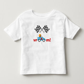 Vroom lurar tävlingbilen och den rutiga flaggor tee shirt