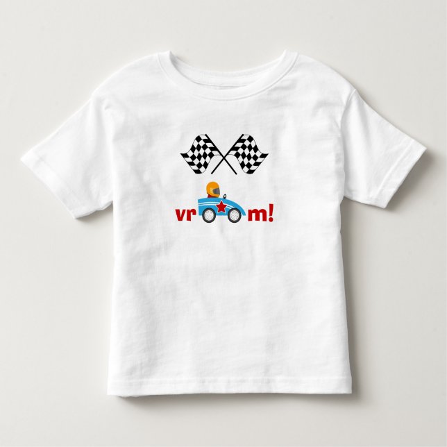 Vroom lurar tävlingbilen och den rutiga flaggor tee shirt (Framsida)
