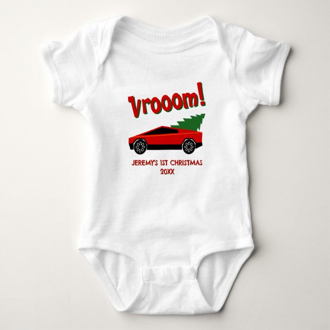 Vroom! Red Tesla truck with a Christmas tree cute  T Shirt (Framsida)