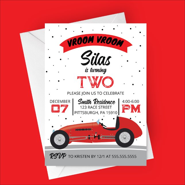 Vroom Vroom Antique Tävling Car Födelsedagsfest Inbjudningar (Vroom Vroom | Antique Race Car | Racing Themed Birthday Party Invitation)