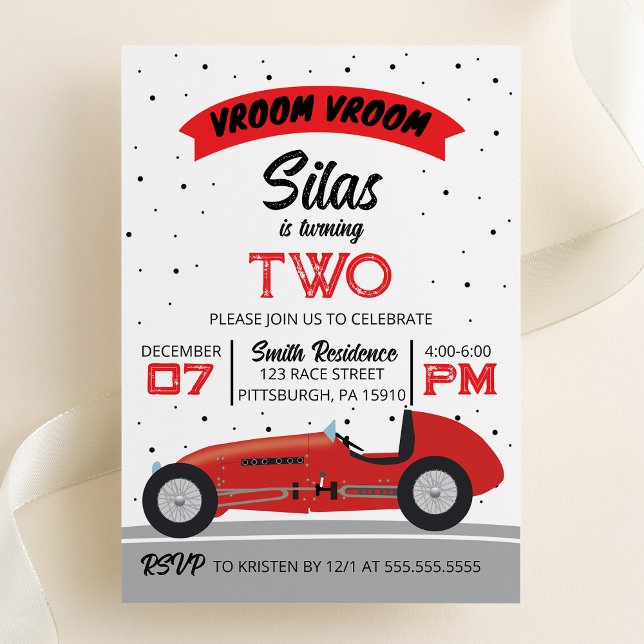 Vroom Vroom Antique Tävling Car Födelsedagsfest Inbjudningar (Skapare uppladdad)
