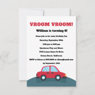 Vroom Vroom Cars Födelsedagsfest inbjudan