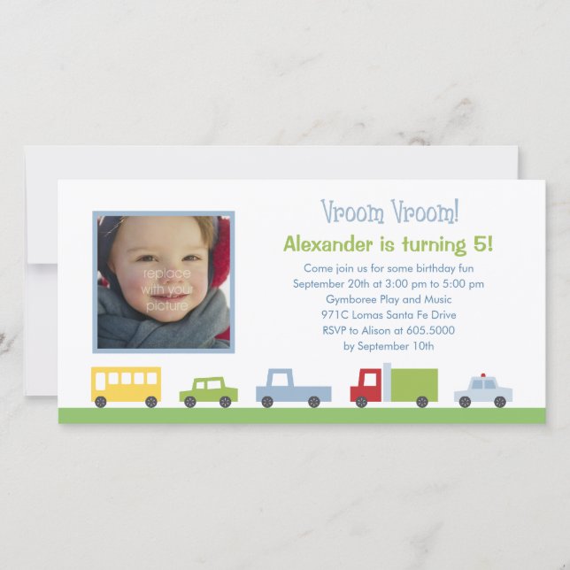 Vroom Vroom Cars Photo Födelsedagsfest inbjudan (Framsida)