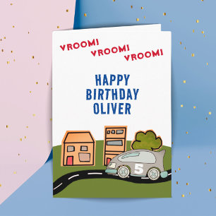 Vroom Vroom Racing Car Road House Happy Birthday Kort
