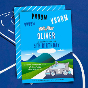 Vroom Vroom Tävla Car på en Road Boy Birthday Inbjudningar