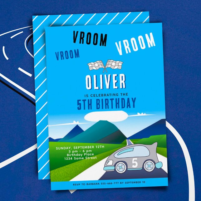 Vroom Vroom Tävla Car på en Road Boy Birthday Inbjudningar (Skapare uppladdad)