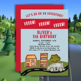 Vroom Vroom Tävla Car Road House Boy Birthday Inbjudningar
