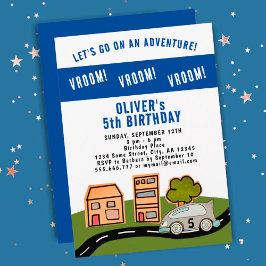 Vroom Vroom Tävla Car Road House Boy Birthday Inbjudningar