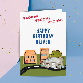 Vroom Vroom Tävla Car Road House Grattis på födels Kort