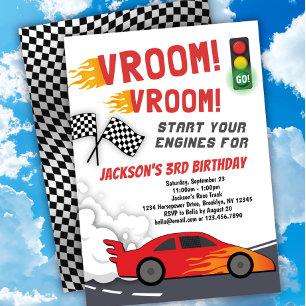Vroom Vroom Tävling Car Födelsedagsfest inbjudan