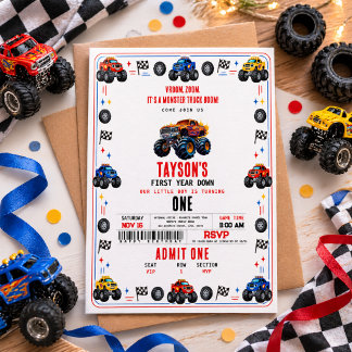 Vroom Zoom Monster Truck Boom | 1-års födelsedagsf Inbjudningar