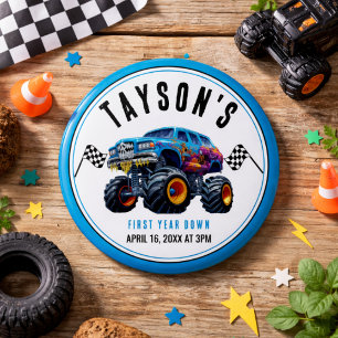 Vroom Zoom Monster Truck Boom 1-års födelsedagsf Knapp