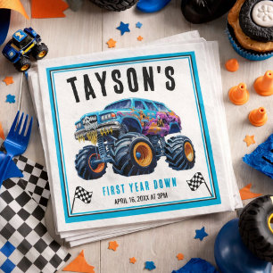 Vroom Zoom Monster Truck Boom 1-års födelsedagsf Pappersservett