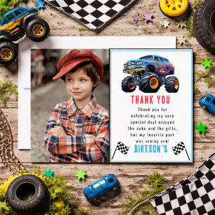 Vroom Zoom Monster Truck Boom   1-års födelsedagsf Tack Kort