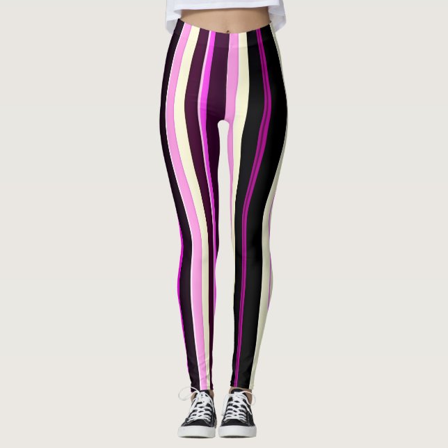 Vrtical Linjer Black Rosa Amou Isometric Mönster Leggings (Framsida)