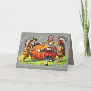 Vtg indisk Thanksgiving bday Gourd-barnkort Tack Kort
