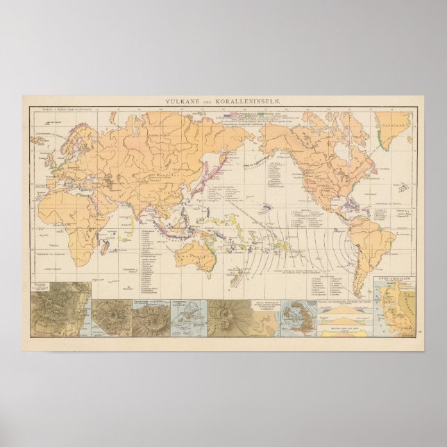 Vulkane, korallennslik Atlas Karta Poster (Framsidan)