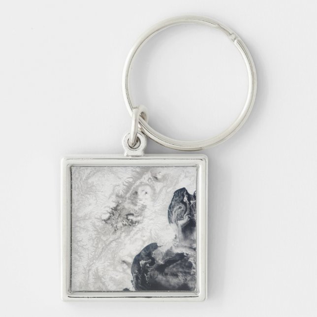 Vulkaner i centrala Kamchatka-Peninsulan Fyrkantig Silverfärgad Nyckelring (Framsidan)