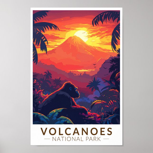 Vulkaners nationalpark Mountain Gorilla Travel Poster (Framsidan)