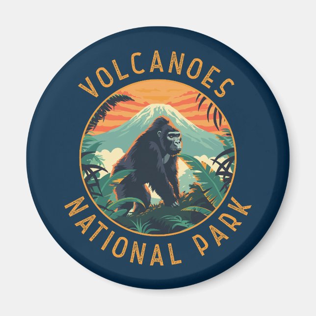 Vulkaners nationalpark Rwanda Retro Distress Magnet (Framsidan)