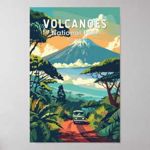 Vulkaners nationalpark Rwanda Travel Art Vintage Poster
