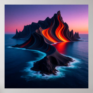 Vulkanisk ö i skymning 🌋 poster