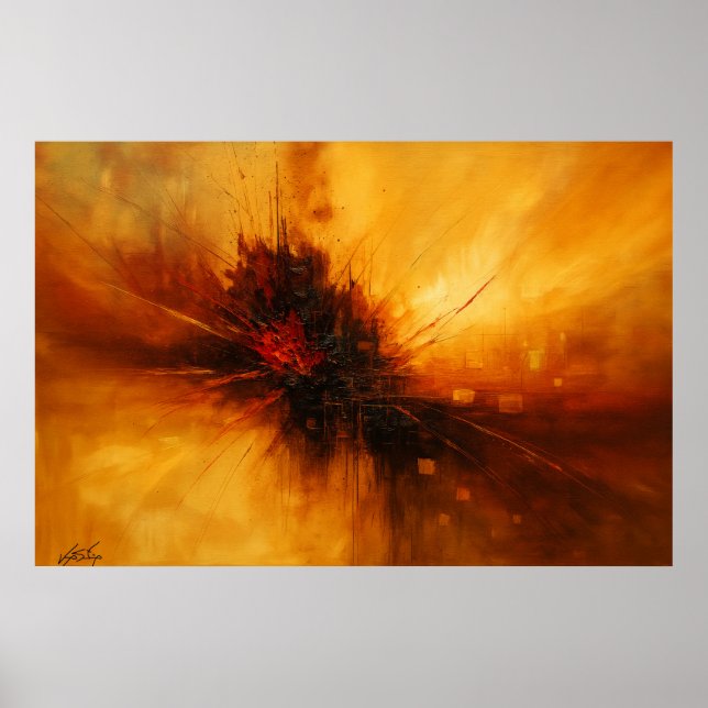 Vulkanisk puls - röd och ambersken abstrakt erupti poster (Framsidan)
