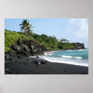 Vulkansvart sandstrand på Hawaii poster