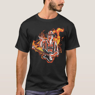 Vurige Lederhose met Bass-Gitaar en Vlammen T Shirt