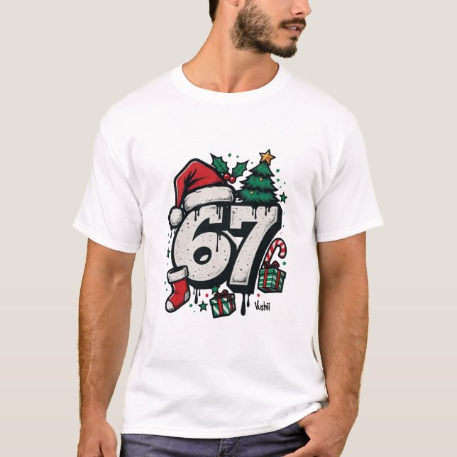Vushii Deck the Halls: Six Seven Christmas  T Shirt (Framsida)
