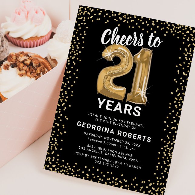Vuxen 21-årsdag Svart Guld Inbjudningar (Skapare uppladdad)