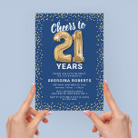 Vuxen 21: Blåblått Guld Inbjudningar<br><div class="desc">Elegant tjugoförsta födelsedagsfest inbjudan med en trendig blå bakgrund som kan ändras till vilken färg som helst,  guld glatt glitter,  tjugoen guld hellium-ballonger och en modern firande-textmall för tjugoförsta födelsedag som är lätt att anpassa.</div>