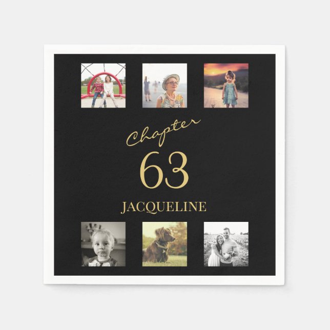 Vuxen 6 Fotosvart och Guld oavsett ålder Pappersservett (Framsidan)