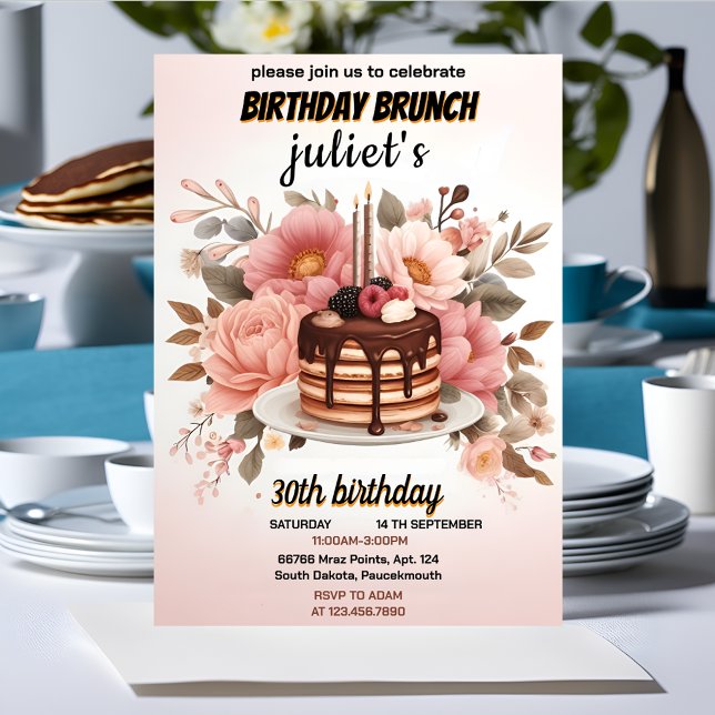 vuxen av chokladkakor rosa Brunch 30års födelsedag Inbjudningar (Skapare uppladdad)
