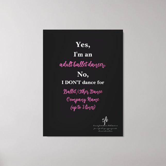 Vuxen Ballet Dancer Shock rosa/White Text Lg. Canvastryck (Framsida)