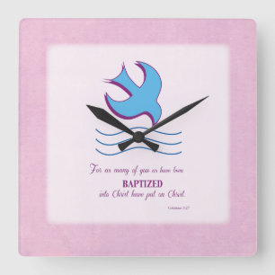 Vuxen Baptism Dove på Rosa Fyrkantig Klocka