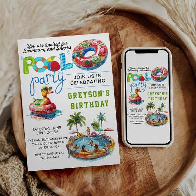 Vuxen Bassäng sommarsträddag i Party Inbjudningar (Skapare uppladdad)