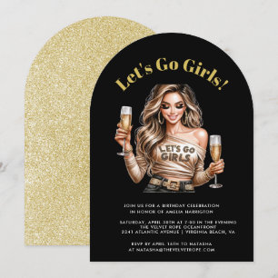 Vuxen Black och Guld Glitter Födelsedagsfesten Inbjudningar