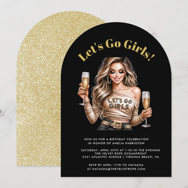 Vuxen Black och Guld Glitter Födelsedagsfesten Inbjudningar (Fram/baksida)