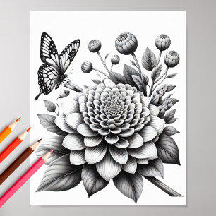 Vuxen Blommigt Butterfly 3D-färgning Poster