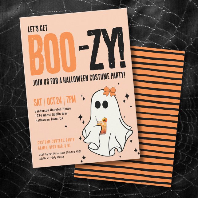 Vuxen Boos och sprit Halloweenfest Inbjudningar (Adult Cocktail Ghost Costume Party Halloween Invitation)