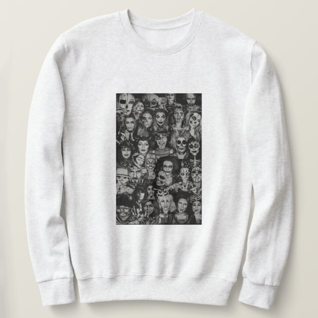 Vuxen BW Halloween Collage Crew Sweatshirt (Design framsida)