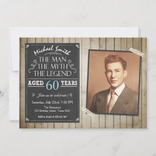 Vuxen Chalkboard Rustic , man Birthday Inbjudningar