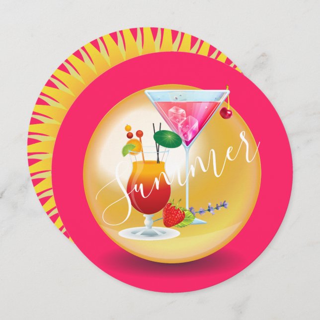Vuxen cocktails sol sommar tropiska party inbjudningar (Fram/baksida)