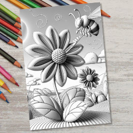 Vuxen Coloring 3D Blommigt Botanical Bumblebee Poster