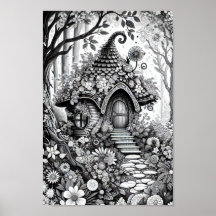 Vuxen Coloring Blommigt Fairy House Poster