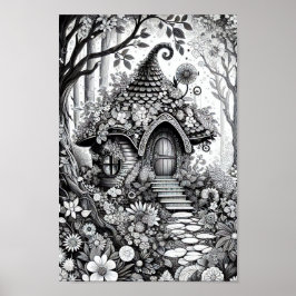 Vuxen Coloring Blommigt Fairy House Poster