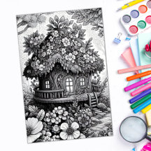 Vuxen Coloring Blommigt Fairy House Poster