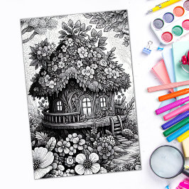 Vuxen Coloring Blommigt Fairy House Poster