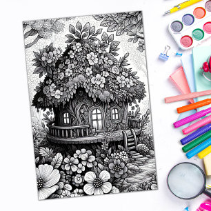 Vuxen Coloring Blommigt Fairy House Poster